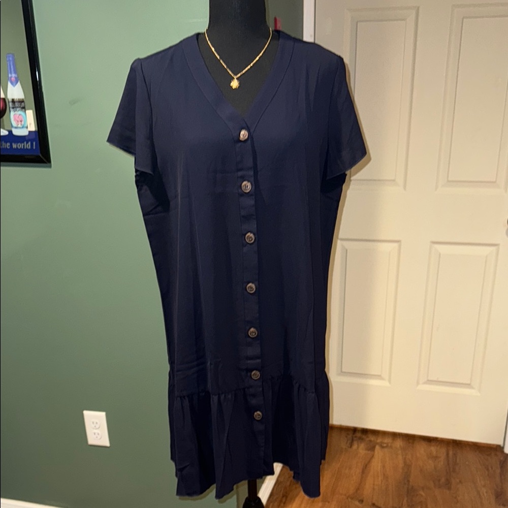 EUC Navy  V-Neck Mini Dress Short Sleeve Casual